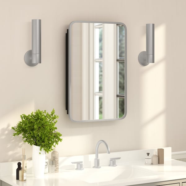 Flash Furniture Jolie 16-in. x 24-in. Medicine Cabinet w/Rounded Beveled Mirror and Reversible Metal Frame, Silver HFKHD-FM23C0401-S-SLV-GG - main